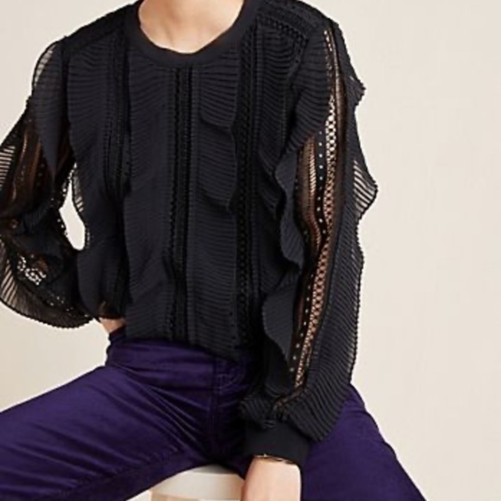 Uec Black ruffle Daniel Rain long sleeve top small from Anthropologie
